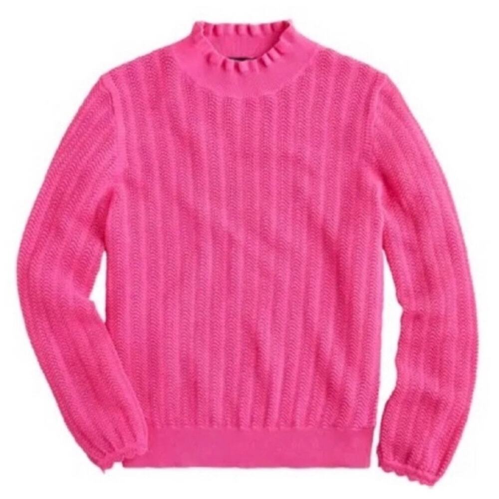 J. CREW | Pointelle Ruffle Mock Neck Sweater Vertical Knit Ruffle Mock Neck | 2X